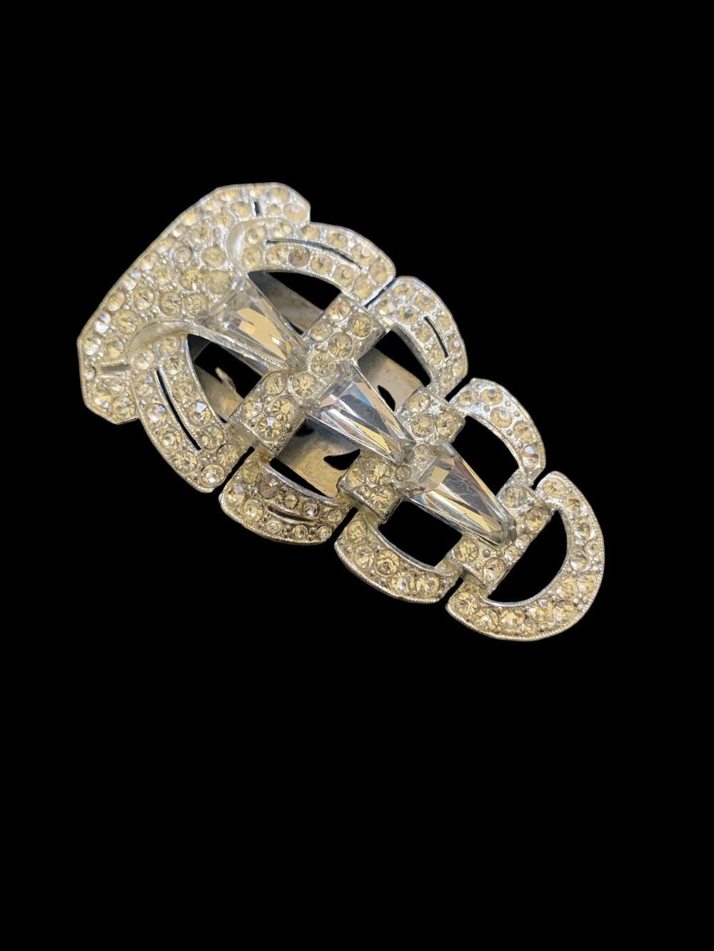 1930s Rhinestone Dress Clip • Vintage Art Deco Clip • Antique Sparkling Brooch
